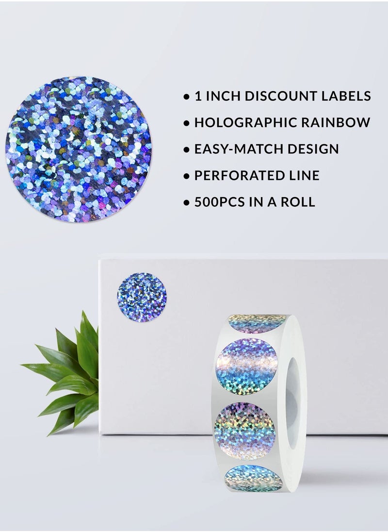 KASTWAVE - Scratch Stickers, DIY Holographic Glitter Labels 1 Inch Round Scratch Stickers Suitable for Making Your Own, Surprises, Etc. (1 Roll of 300 Stickers) - Image 1