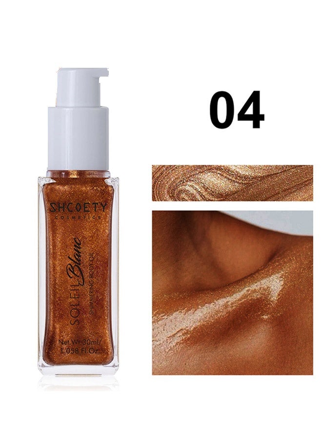 الشَّكْويت زيت جسم متلألئ 30 مل، مرطب ومضيء يدوم طويلاً للجسم، لتفتيح الوجه، إضاءة سائلة مقاومة للماء، توهج زيت لامع، هايلايتر لمكياج صيفي متألق #04 - Image 2