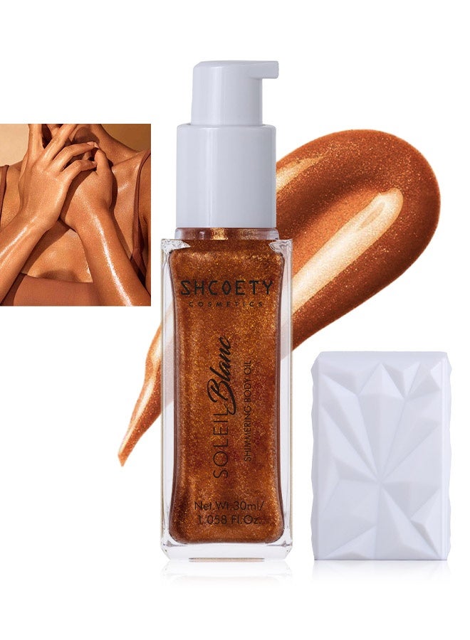 الشَّكْويت زيت جسم متلألئ 30 مل، مرطب ومضيء يدوم طويلاً للجسم، لتفتيح الوجه، إضاءة سائلة مقاومة للماء، توهج زيت لامع، هايلايتر لمكياج صيفي متألق #04 - Image 1