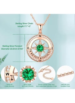 Zifeel Compass Necklace Gifts for Women wife - S925 Sterling Silver Birthstone Necklaces for Women - Anniversary Birthday Gifts for Her Wife Girlfriend - Valentines Day Mom Mother’s Day  Gifts  - Image 4