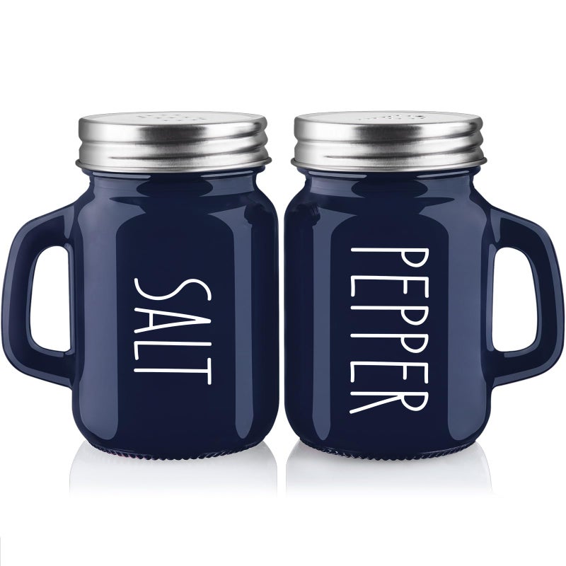 ZOSUJO Navy Blue Salt and Pepper Shakers Set, 4 oz Cute Modern Glass Shaker Sets with Stainless Steel Lids, Blue Kitchen Decor and Accessories for Home Restaurants Weddings - Image 1