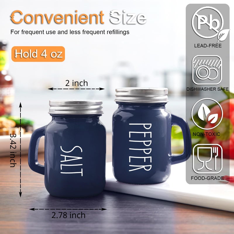 ZOSUJO Navy Blue Salt and Pepper Shakers Set, 4 oz Cute Modern Glass Shaker Sets with Stainless Steel Lids, Blue Kitchen Decor and Accessories for Home Restaurants Weddings - Image 3