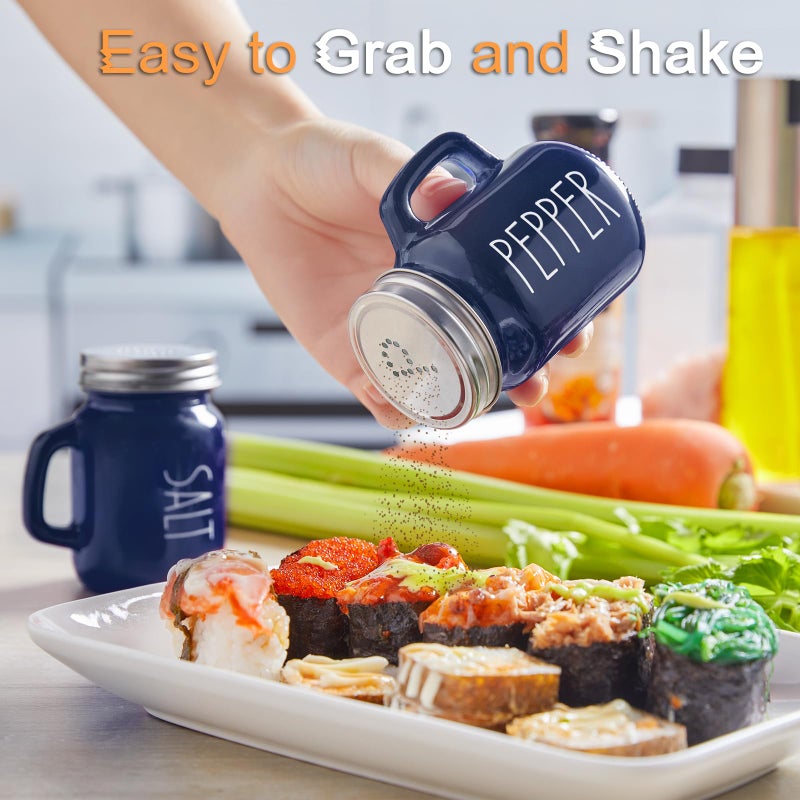 ZOSUJO Navy Blue Salt and Pepper Shakers Set, 4 oz Cute Modern Glass Shaker Sets with Stainless Steel Lids, Blue Kitchen Decor and Accessories for Home Restaurants Weddings - Image 4