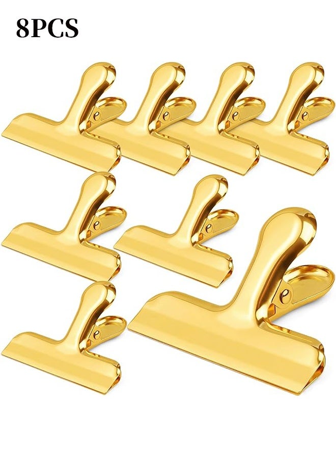 YJ 8 Pack 3 Inch Stainless Steel Gold Chip Clips Bag Clips Large Clips for Food Packages, Food Clip Kitchen Clips for Snack, Home&Office Clips for Paper, Strong Metal Chip Snack Clips Heavy Duty - Image 1