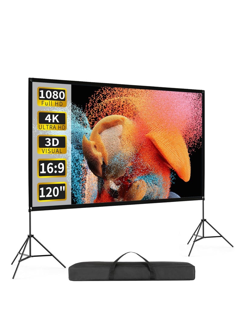 Projector Screen with Stand - 100 Inches An ideal projector screen for both indoor and outdoor use, featuring easy-to-clean material and a wide 160-degree viewing angle. Includes a carrying bag for easy transport and storage. - Image 1