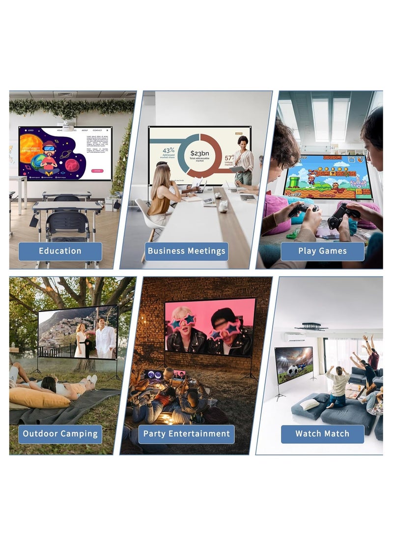 Projector Screen with Stand - 100 Inches An ideal projector screen for both indoor and outdoor use, featuring easy-to-clean material and a wide 160-degree viewing angle. Includes a carrying bag for easy transport and storage. - Image 4