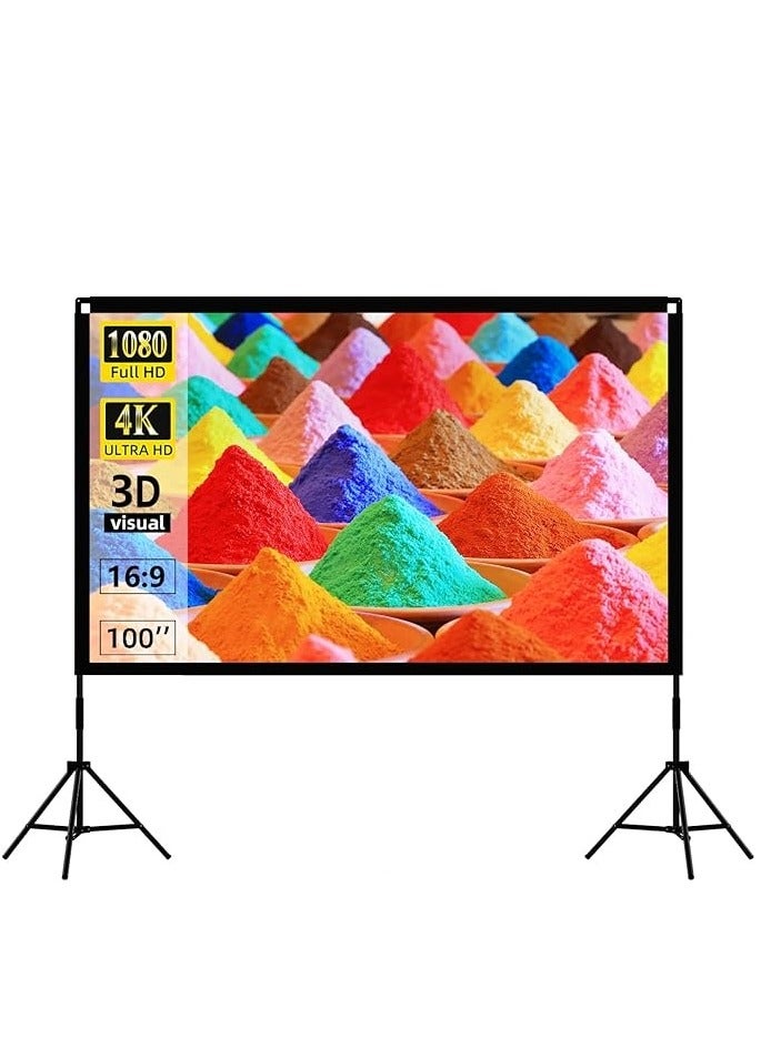 Projector Screen with Stand - 100 Inches An ideal projector screen for both indoor and outdoor use, featuring easy-to-clean material and a wide 160-degree viewing angle. Includes a carrying bag for easy transport and storage. - Image 2