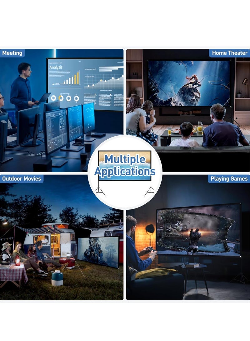Projector Screen with Stand - 100 Inches An ideal projector screen for both indoor and outdoor use, featuring easy-to-clean material and a wide 160-degree viewing angle. Includes a carrying bag for easy transport and storage. - Image 3