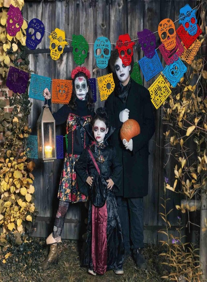 HOWAF 27pcs Day of The Dead Papel Picado Banner, Felt Dia De Los Muertos Sugar Skull Hanging Garland for Mexican Themed Party Decoration Supplies, Colorful Cinco De Mayo Flag Banner - Image 5