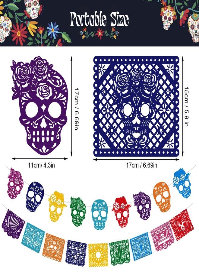 HOWAF 27pcs Day of The Dead Papel Picado Banner, Felt Dia De Los Muertos Sugar Skull Hanging Garland for Mexican Themed Party Decoration Supplies, Colorful Cinco De Mayo Flag Banner - Image 2