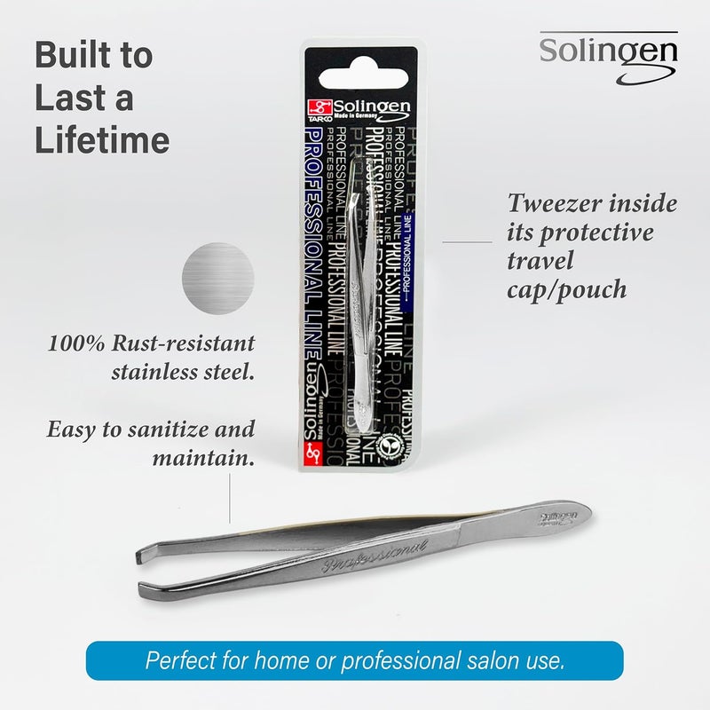 solingen Stainless Steel Professional Slanted Tweezers, Best for Eyebrows Extensions, Facial Hair, Made in Germany - Image 2