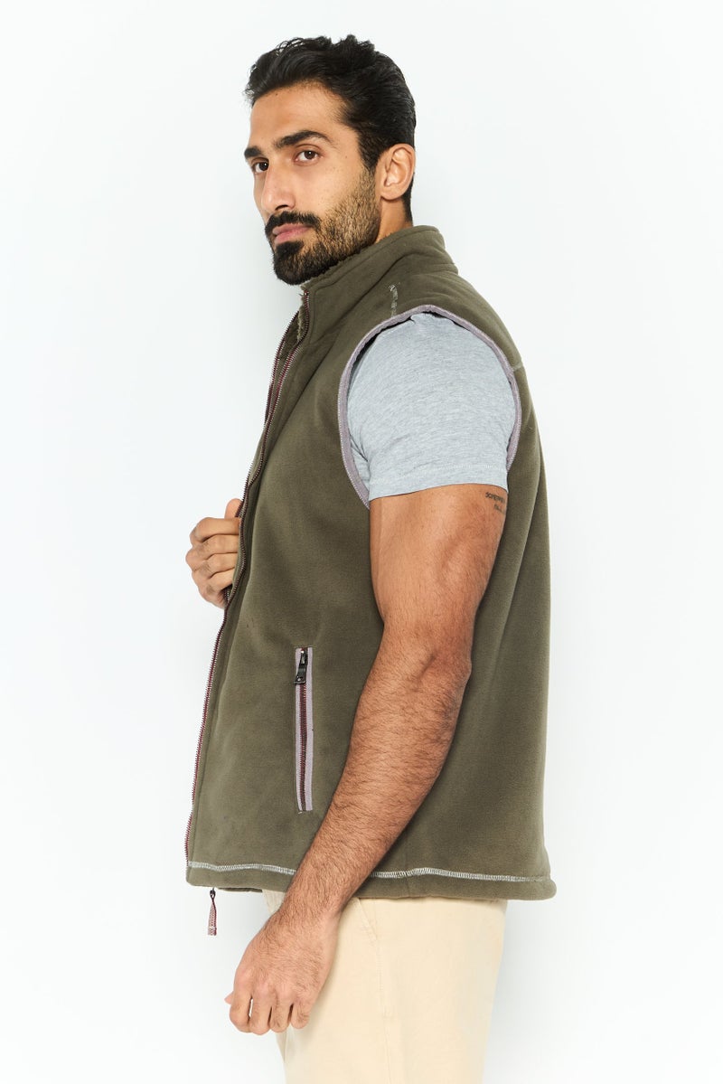 TRUE GRIT Men Textured Sherpa Full Zip Vest, Dark Olive - Image 3