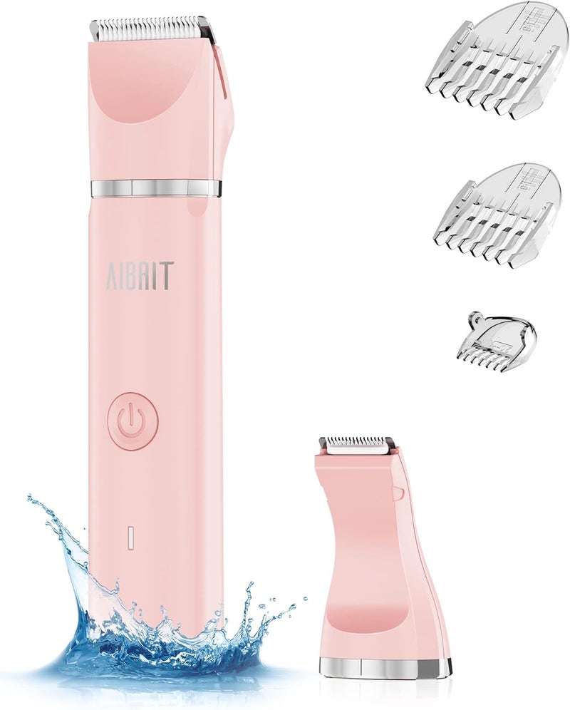 AIBRIT Electric Bikini Trimmer for Women - 2 in 1 Electric Lady Pubic Hair Groomer Painless Hair Removal Razor Body Shaver, Portable Ladies Shaver with 2 Trimmer Heads, IPX7 Waterproof - Image 1