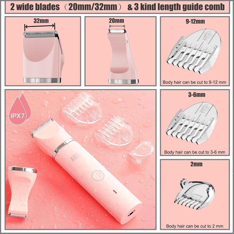 AIBRIT Electric Bikini Trimmer for Women - 2 in 1 Electric Lady Pubic Hair Groomer Painless Hair Removal Razor Body Shaver, Portable Ladies Shaver with 2 Trimmer Heads, IPX7 Waterproof - Image 3