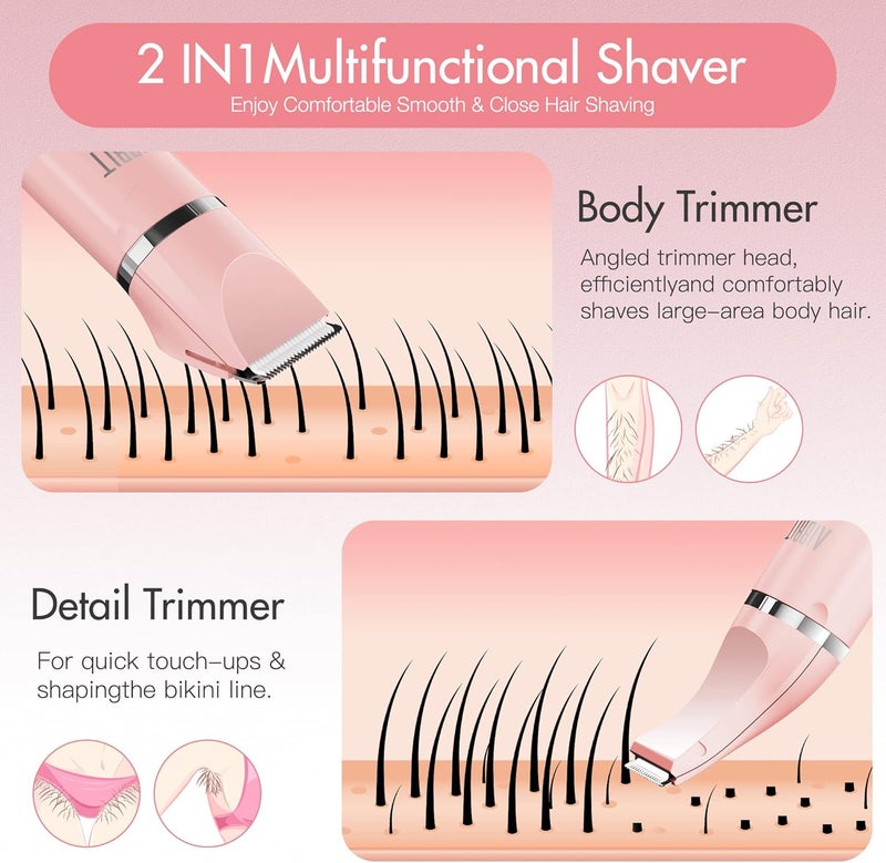 AIBRIT Electric Bikini Trimmer for Women - 2 in 1 Electric Lady Pubic Hair Groomer Painless Hair Removal Razor Body Shaver, Portable Ladies Shaver with 2 Trimmer Heads, IPX7 Waterproof - Image 4