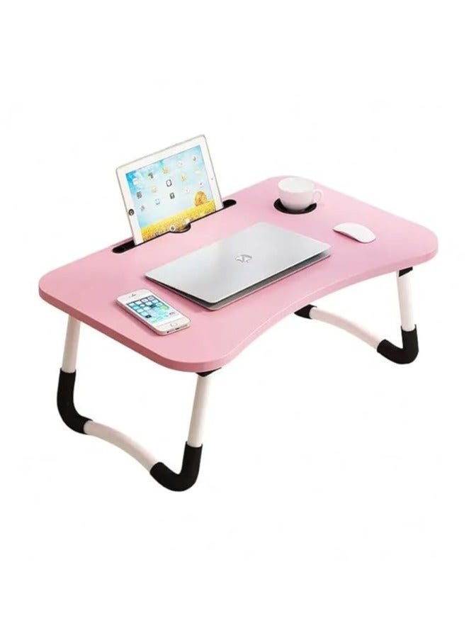 Generic Folding Laptop Desk with Slot, Folding Notebook Table with Cup Slot, Laptop Table with Folding Legs for Bed/Dining Table/Sofa,1 Pink  - Image 1