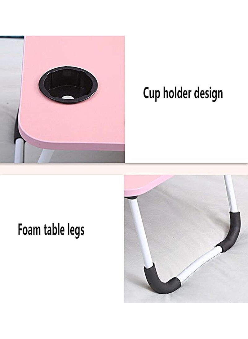 Generic Folding Laptop Desk with Slot, Folding Notebook Table with Cup Slot, Laptop Table with Folding Legs for Bed/Dining Table/Sofa,1 Pink  - Image 2