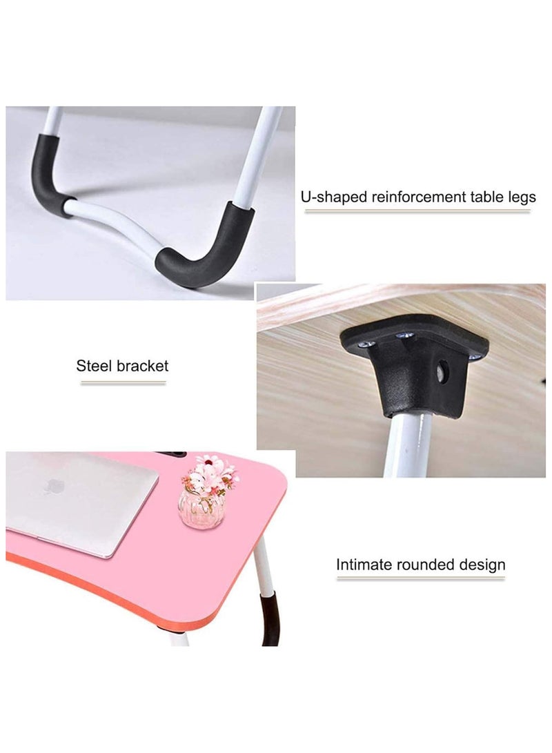 Generic Folding Laptop Desk with Slot, Folding Notebook Table with Cup Slot, Laptop Table with Folding Legs for Bed/Dining Table/Sofa,1 Pink  - Image 4
