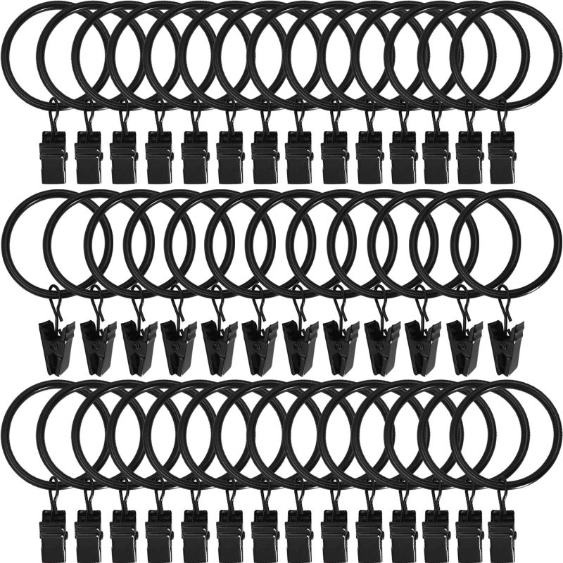 AMZSEVEN 40 Pack Metal Curtain Rings with Clips Drapery Clips Hooks Decorative Curtain Rod Clips 15 in Interior Diameter Vintage Black