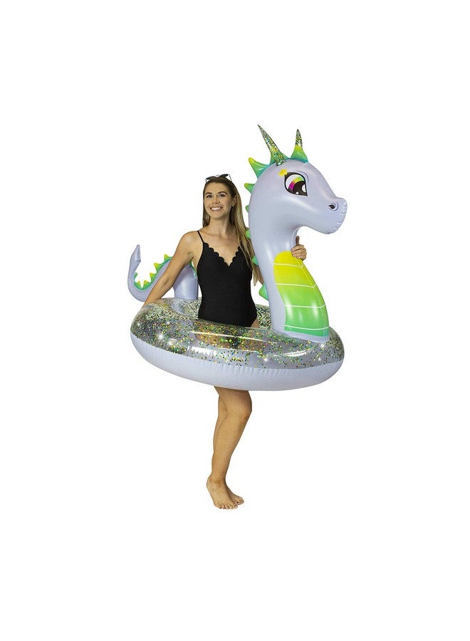 Poolcandy أنبوب سباحة تنين عملاق 48" أنيق فائق المتانة سهل النفخ من بي في سي مثالي للبرك والشواطئ والبحيرات والأنهار مناسب للأطفال والبالغين - Image 3