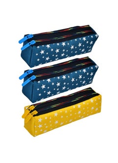 Kuber Industries Kuber Industries Pencil Pouch|Rexine Stationary Pouch|Pencil Utility Pouch|School Pencil Case for Kids|2 Zipper Pencil Organizer|Star Pencil Pouch|Pack of 3|Multi  - Image 1