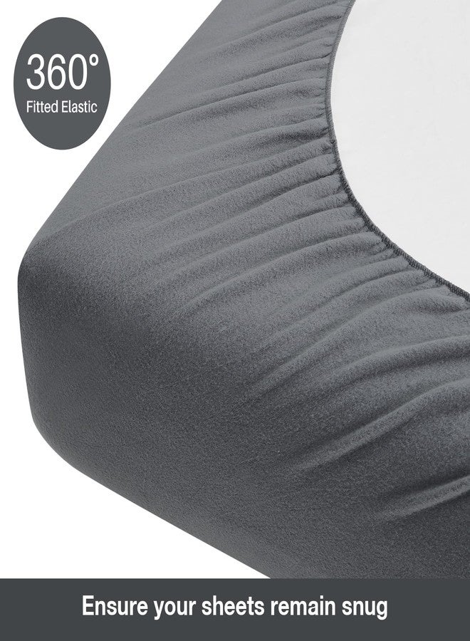 Viviland Plush Micro Fleece Full Bed Sheet Set - Soft Polar Fleece Velvet Sheets - Extra Warm Winter Flannel Bed Sheets with Deep Pocket - Dark Gray - Full - Image 5