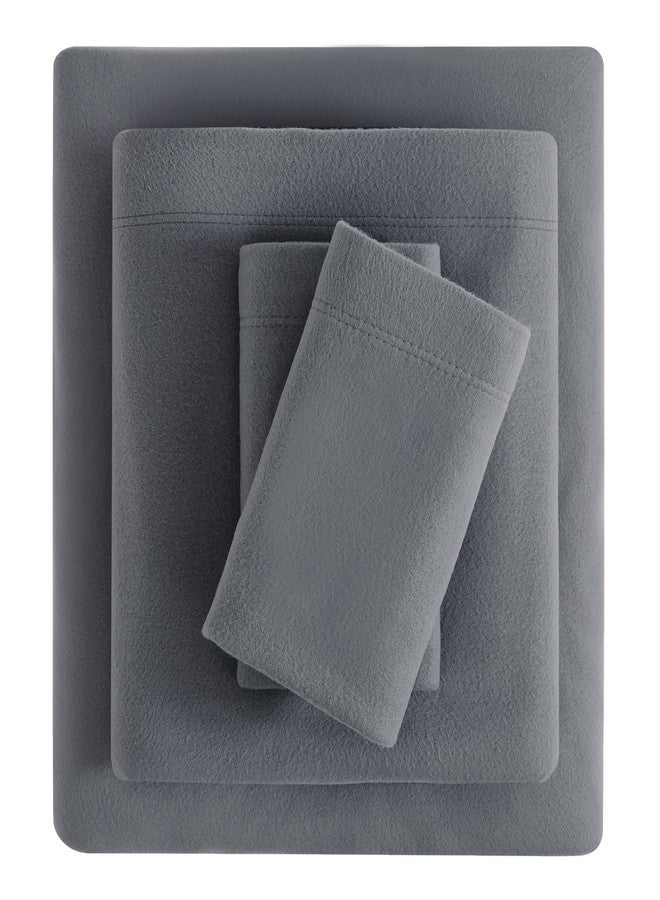 Viviland Plush Micro Fleece Full Bed Sheet Set - Soft Polar Fleece Velvet Sheets - Extra Warm Winter Flannel Bed Sheets with Deep Pocket - Dark Gray - Full - Image 1