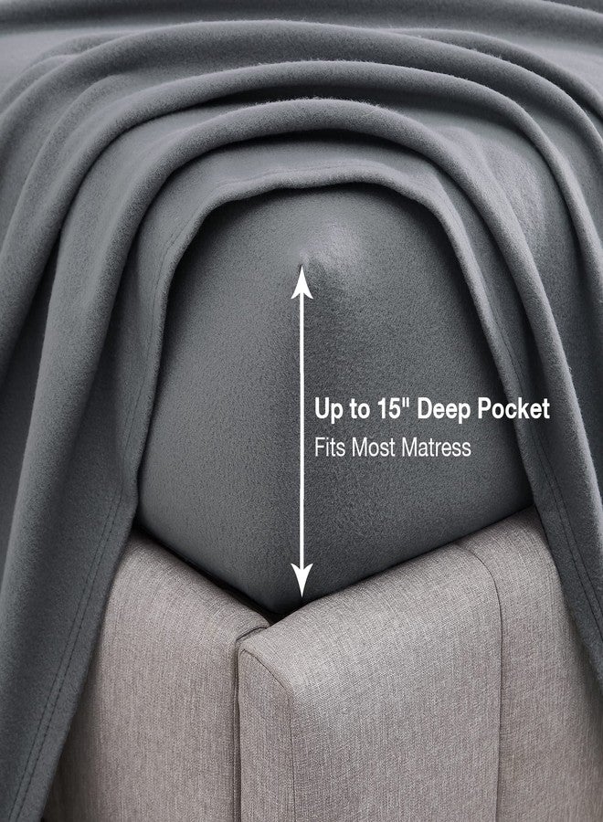 Viviland Plush Micro Fleece Full Bed Sheet Set - Soft Polar Fleece Velvet Sheets - Extra Warm Winter Flannel Bed Sheets with Deep Pocket - Dark Gray - Full - Image 4