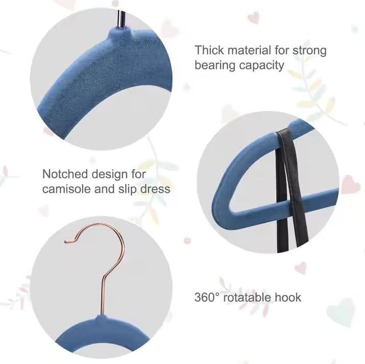 Revwd Kids Velvet Hangers 14'' Inch Premium Non Slip Kids Felt Hangers for Closet, Space Saving Toddler Clothes Hanger for Youth's Childrens' Clothes (10, Blue) - Image 2