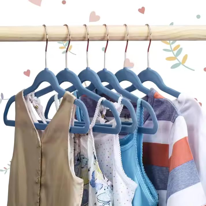 Revwd Kids Velvet Hangers 14'' Inch Premium Non Slip Kids Felt Hangers for Closet, Space Saving Toddler Clothes Hanger for Youth's Childrens' Clothes (10, Blue) - Image 3