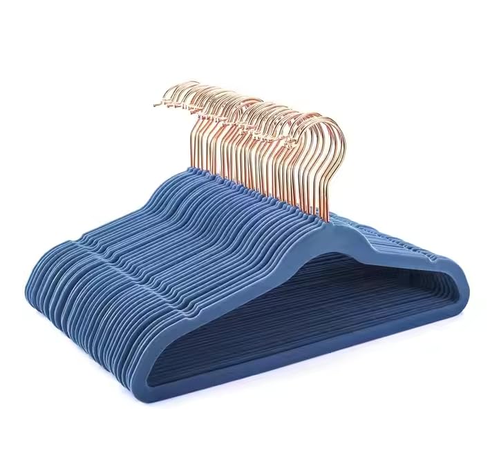 Revwd Kids Velvet Hangers 14'' Inch Premium Non Slip Kids Felt Hangers for Closet, Space Saving Toddler Clothes Hanger for Youth's Childrens' Clothes (10, Blue) - Image 1