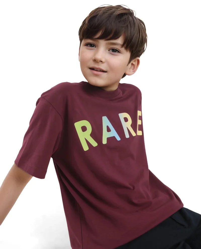 Rare Ones Rare Ones Kids Cati Dark Maroon Cotton Fabric Half Sleeves Crew Neck Graphic Print T-Shirt