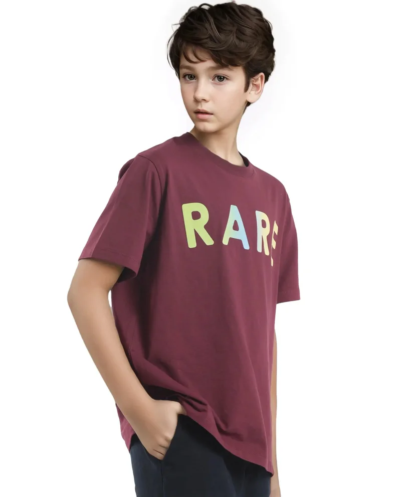 Rare Ones Rare Ones Kids Cati Dark Maroon Cotton Fabric Half Sleeves Crew Neck Graphic Print T-Shirt