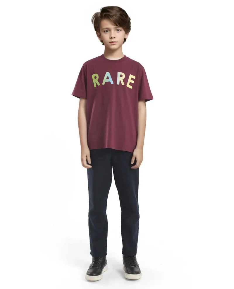 Rare Ones Rare Ones Kids Cati Dark Maroon Cotton Fabric Half Sleeves Crew Neck Graphic Print T-Shirt