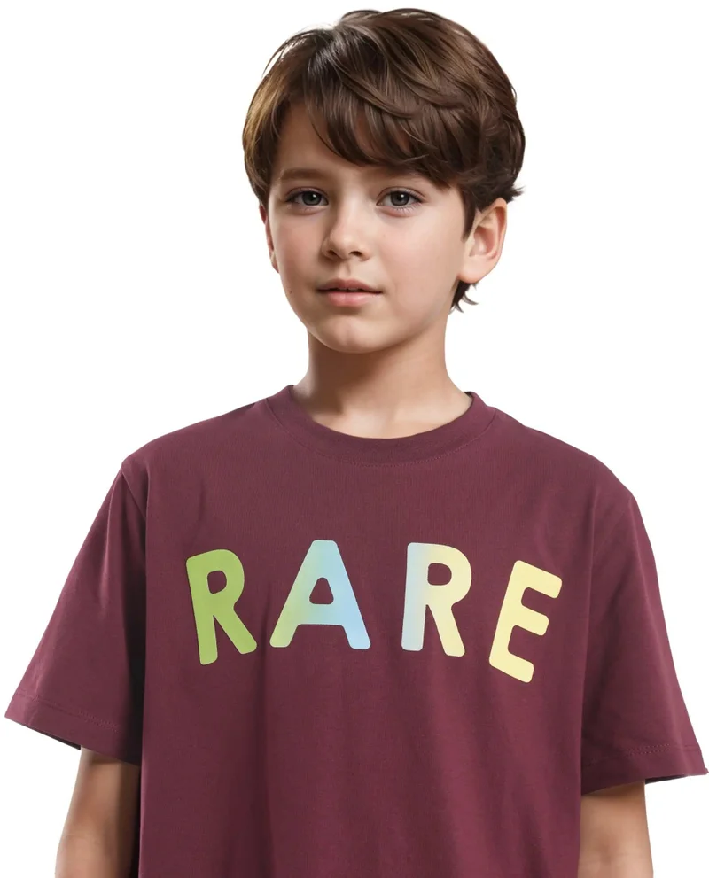 Rare Ones Rare Ones Kids Cati Dark Maroon Cotton Fabric Half Sleeves Crew Neck Graphic Print T-Shirt