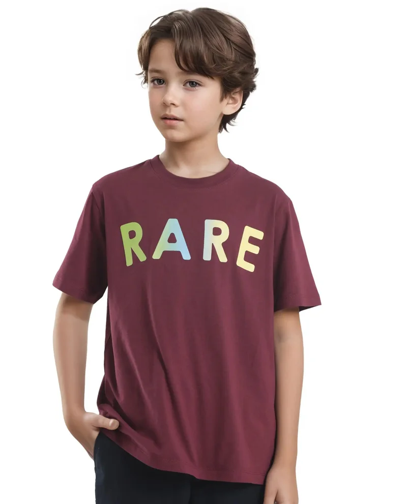 Rare Ones Rare Ones Kids Cati Dark Maroon Cotton Fabric Half Sleeves Crew Neck Graphic Print T-Shirt