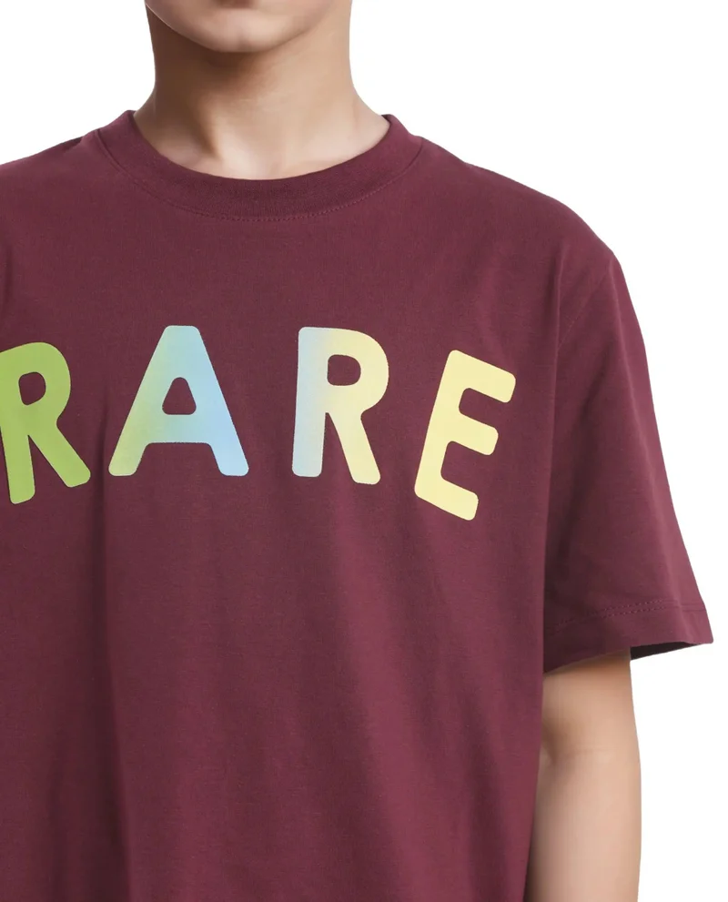 Rare Ones Rare Ones Kids Cati Dark Maroon Cotton Fabric Half Sleeves Crew Neck Graphic Print T-Shirt