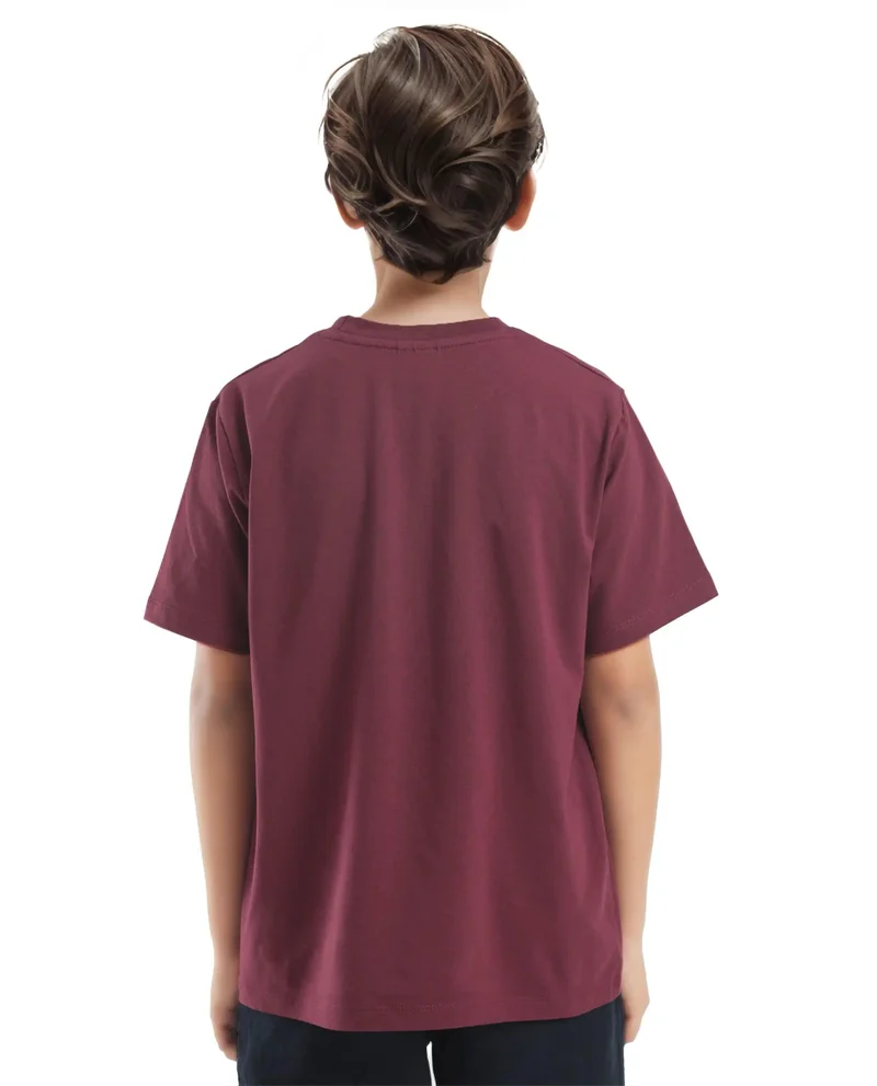 Rare Ones Rare Ones Kids Cati Dark Maroon Cotton Fabric Half Sleeves Crew Neck Graphic Print T-Shirt