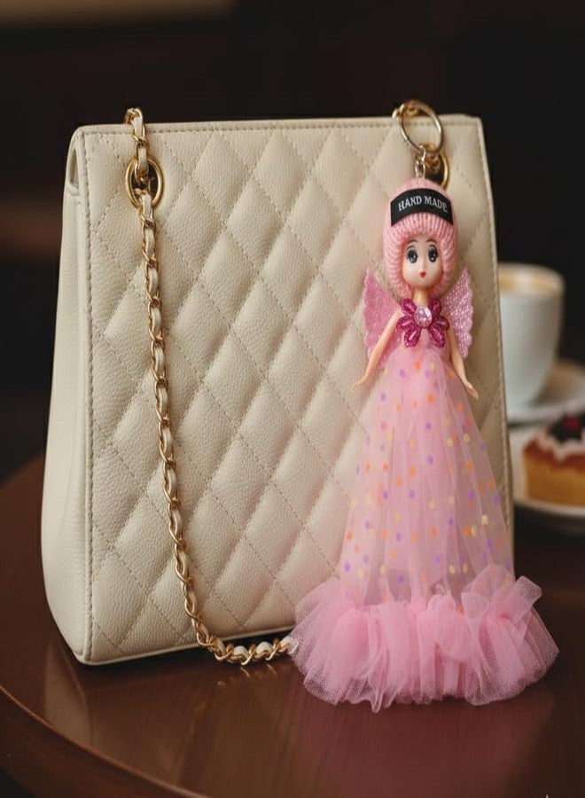 iSAA Store Princess Doll Keychain with Movable Hands & Legs, Cute Big 17cm Beautiful Dress Doll Backpack Handbag Bags Charm for Girls and Women, Random Colors (Angel Wings) - Image 1