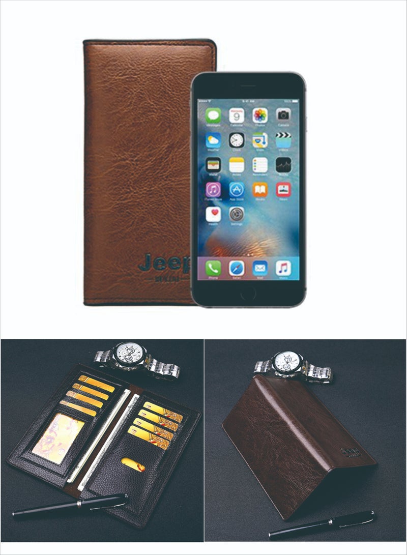 Jeep Long Men's Wallet Multi-Card Clutch Wallet Retro Business Texture Wallet Card Holder Coin Purse Suitable For Husband Father Son Boyfriend Dark Coffee Color  - Image 3