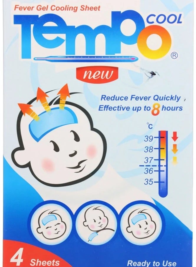 تيمبو كول لاصقات من شرائح الجل لتبريد درجة الحرارة الأطفال وتخفيف الحمى 4 قطع - Image 1