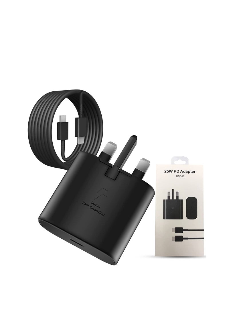 Generic - 25W Usb C Fast Charger Plug With 1M Cable For Samsung Usb C Charger Mobile Phone Mains Plugs, 25W Usb C Charger & Usb C Cable For Samsung S24 Ultra/S24/S23/S22+/S22 Ultra/S21 Series/S23/A16/A15/A14/A36/A35/A34/A33/A73/A72/A71/A70/M56/M55/A26/A25/M34 And Other Usb Type C Devices - Image 1