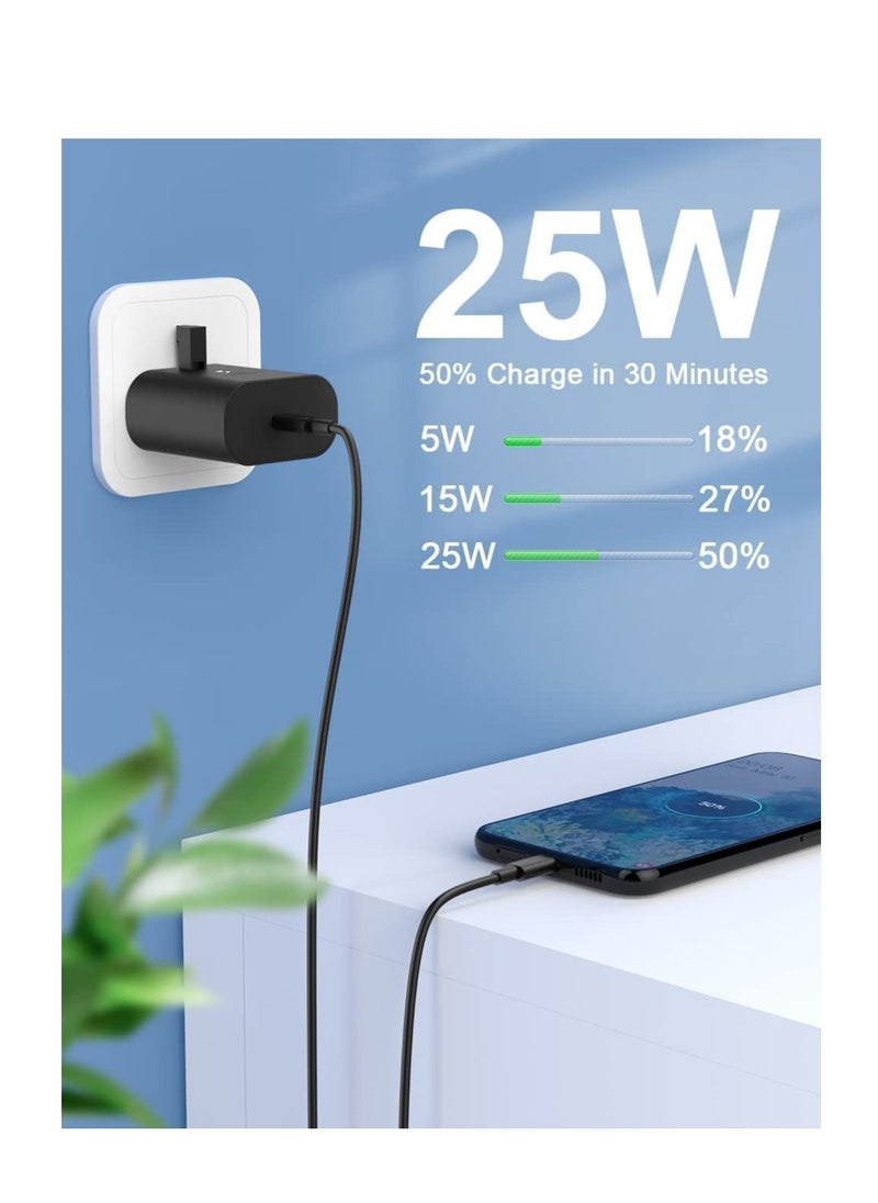 Generic - 25W Usb C Fast Charger Plug With 1M Cable For Samsung Usb C Charger Mobile Phone Mains Plugs, 25W Usb C Charger & Usb C Cable For Samsung S24 Ultra/S24/S23/S22+/S22 Ultra/S21 Series/S23/A16/A15/A14/A36/A35/A34/A33/A73/A72/A71/A70/M56/M55/A26/A25/M34 And Other Usb Type C Devices - Image 1