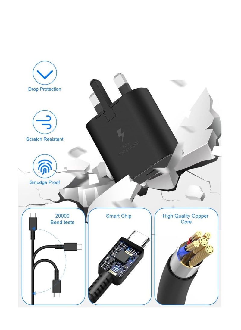 Generic - 25W Usb C Fast Charger Plug With 1M Cable For Samsung Usb C Charger Mobile Phone Mains Plugs, 25W Usb C Charger & Usb C Cable For Samsung S24 Ultra/S24/S23/S22+/S22 Ultra/S21 Series/S23/A16/A15/A14/A36/A35/A34/A33/A73/A72/A71/A70/M56/M55/A26/A25/M34 And Other Usb Type C Devices - Image 1