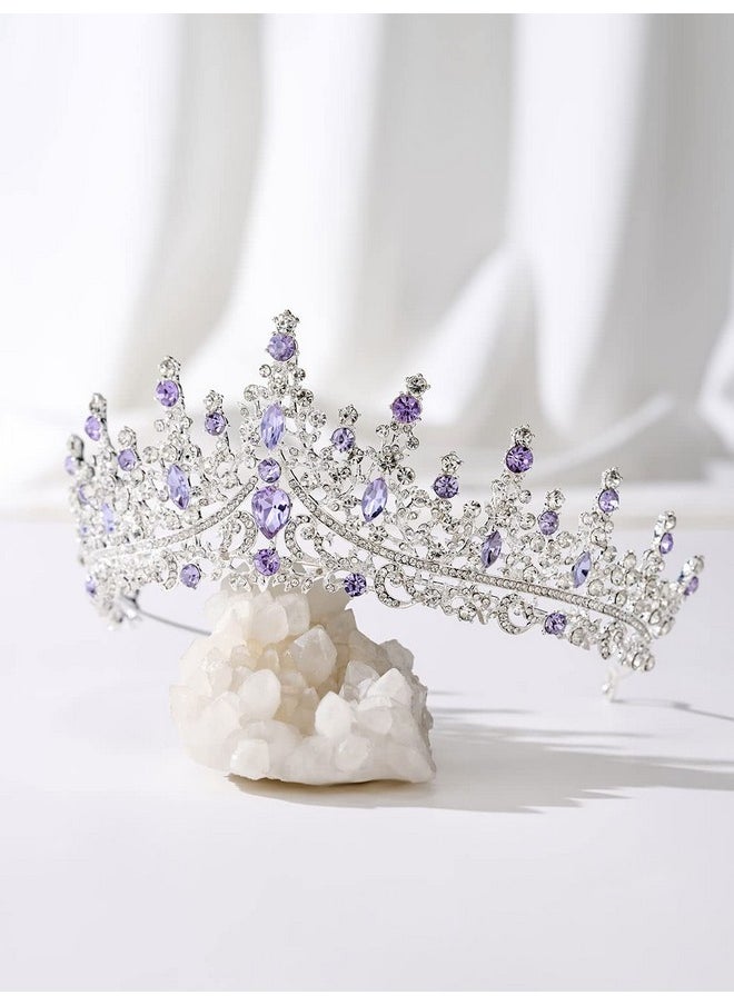 SWEETV Crystal Wedding Crown For Women Girls, Queen Crown Headband, Purple Rhinestone Princess Tiara Hair Accessories, Silver Metal Headware For Prom Birthday Halloween  - Image 5