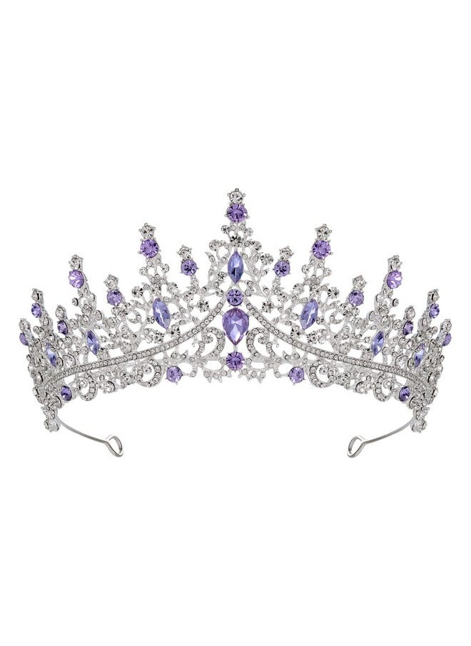SWEETV Crystal Wedding Crown For Women Girls, Queen Crown Headband, Purple Rhinestone Princess Tiara Hair Accessories, Silver Metal Headware For Prom Birthday Halloween  - Image 1