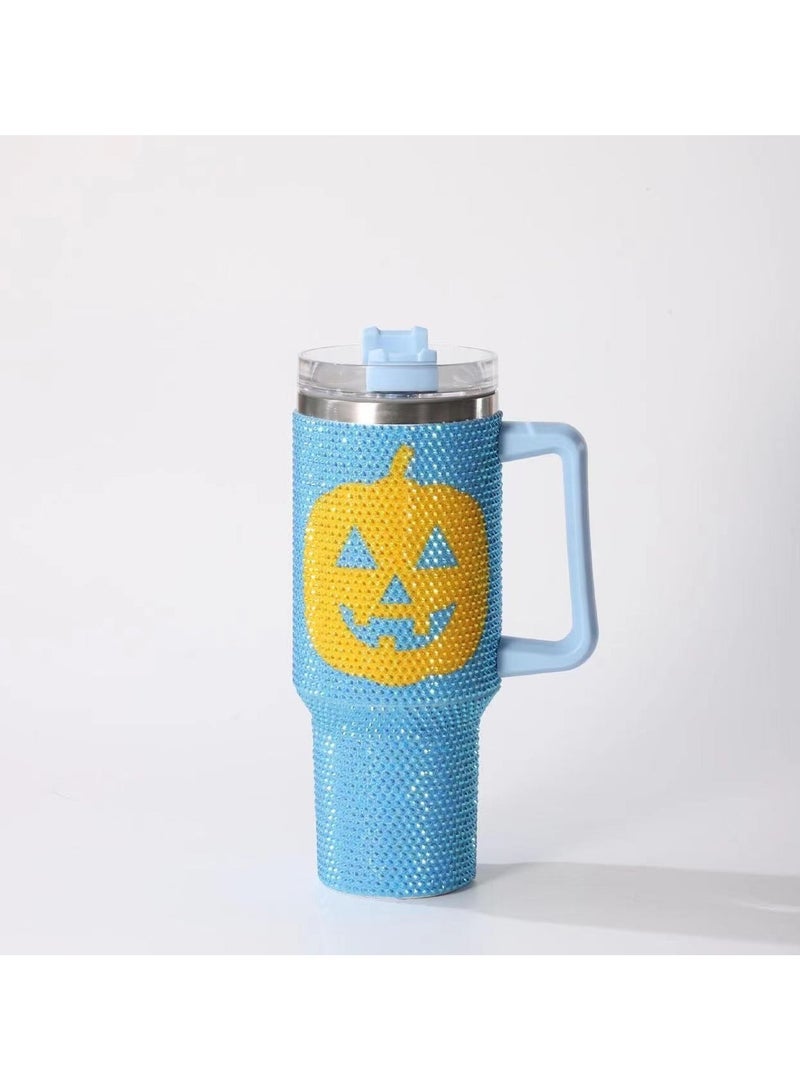AZAD Halloween Pumpkin Tumbler Diamond Embroidery Water Bottle 40 OZ Stainless Steel Vaccum Cup DIY Handmade Mosaic Craft Gift