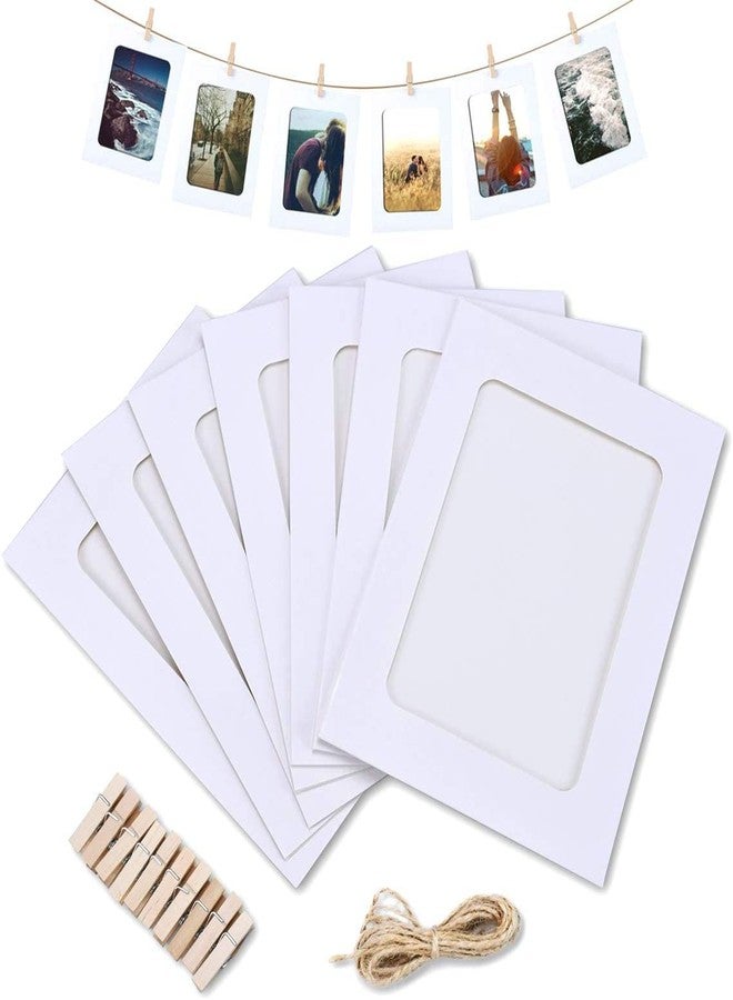 Prescent Paper Photo Frame 15 cm x 11.5 cm Craft Paper Picture Frames 10 PCS DIY Cardboard Photo Frames with Wood Clips and Jute Twine (White, 10pcs) - Image 1