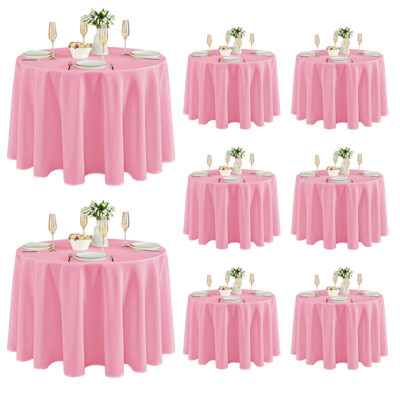Fitable 8 Pack Round Tablecloths: Stain Resistant Wrinkle Free Circle Table Clothes, Washable Reusable Polyester Table Covers for Wedding Party Birthday Banquet Reception(Pink, 120 Inch) - Image 1