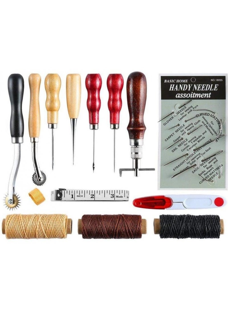 AIWANTO - 14 Pcs Leather Craft Sewing Tools Kits DIY Hand Sewing - Image 1